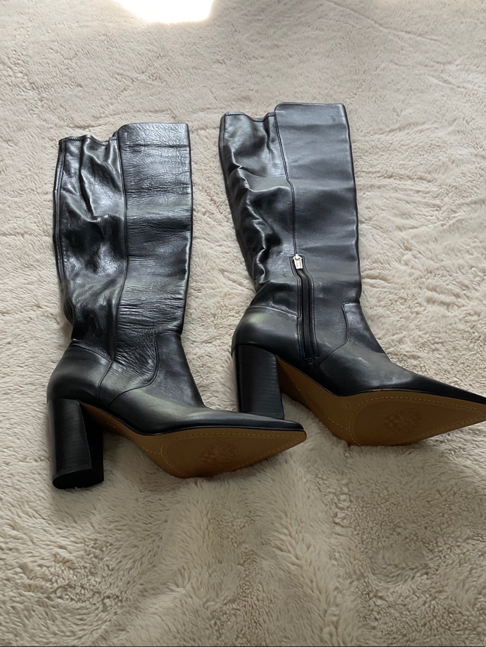 Vince Camuto Black Leather Over-the-Knee Block Heel Boots
